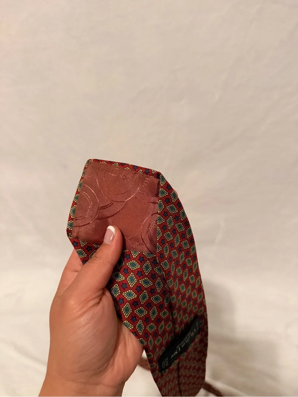 Vintage Christian Dior Monsieur Red Geometric Silk Tie
